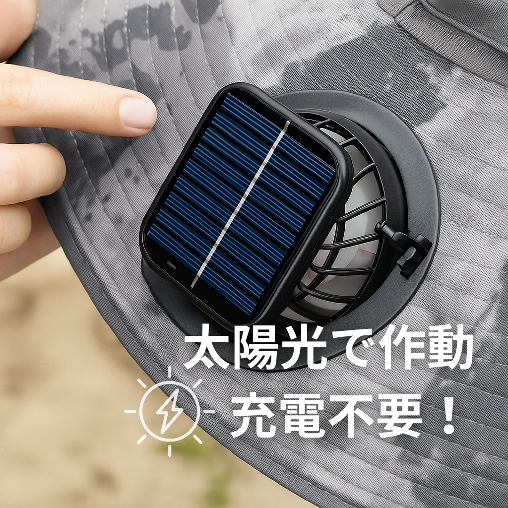 SolarCool ハット™|扇風機付きソーラー充電サンハット(着脱式)