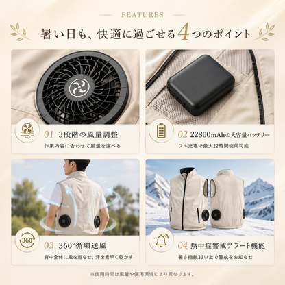 WorkCool ベスト™｜ダブルファン付きUSB充電式空調ベスト（軽量・速乾）