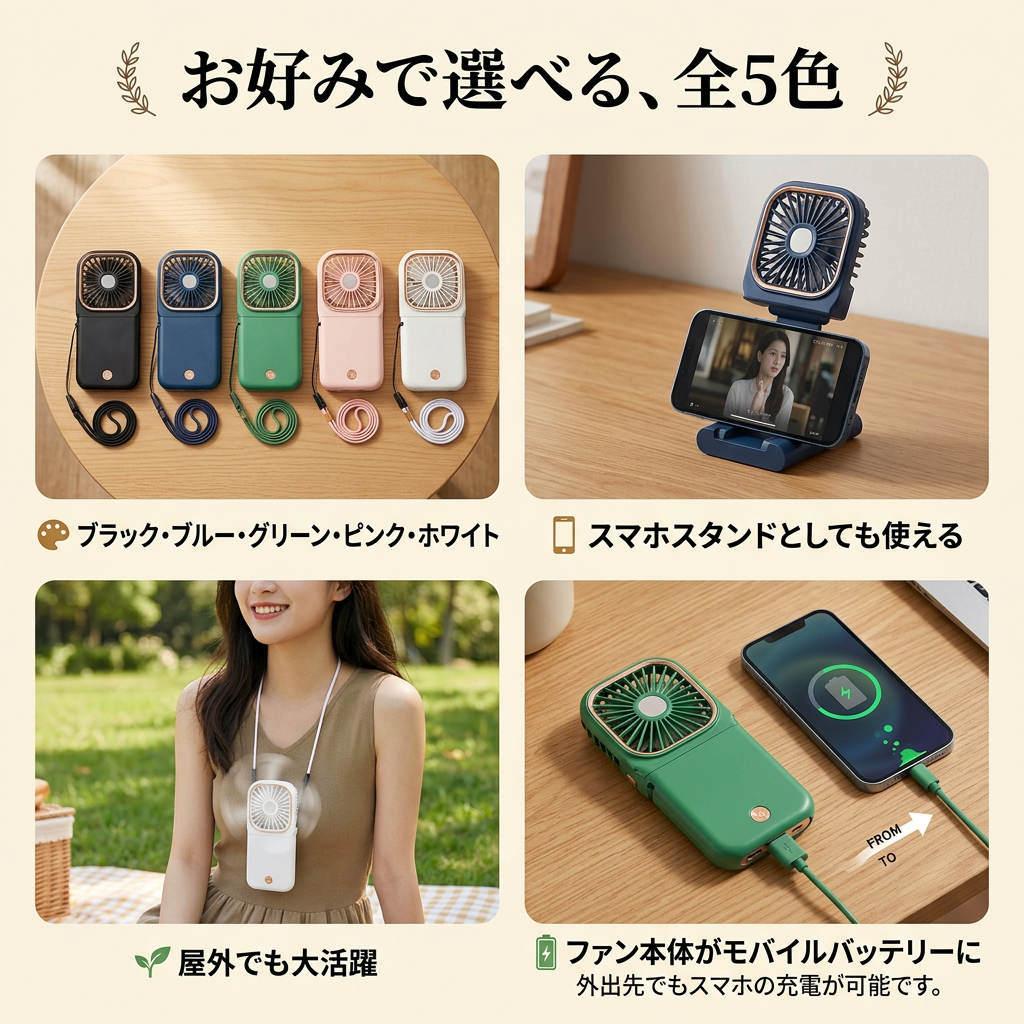 FanCharge 2WAY™ — 折りたたみ扇風機付きモバイルバッテリー
