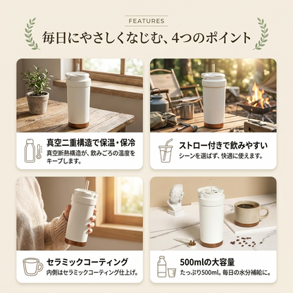 MORI TUMBLER™｜真空断熱ストロータンブラー 500ml（セラミックコーティング／ステンレス）