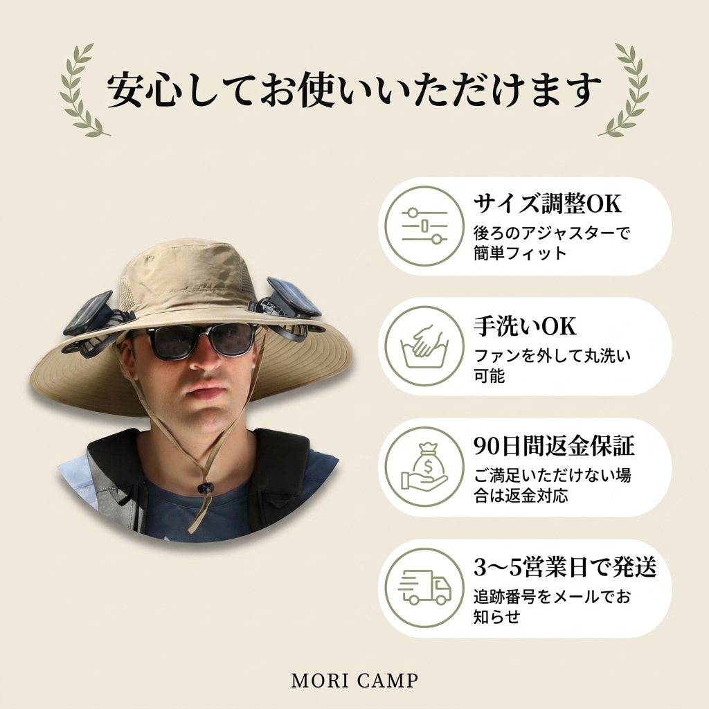 SolarCool ハット™｜扇風機付きソーラー充電サンハット（着脱式）